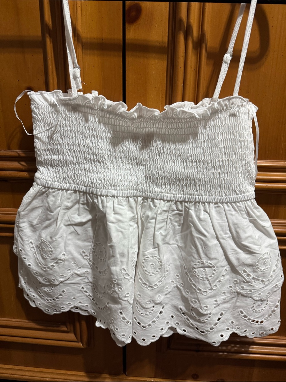 Smocked White Eyelet Camisole Top